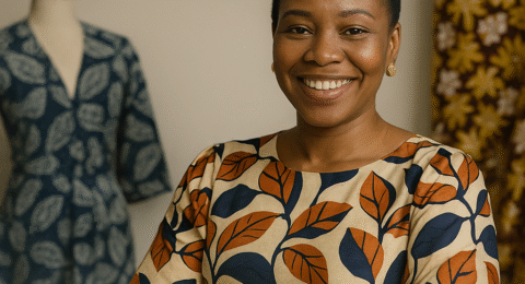 smiling fashion designer